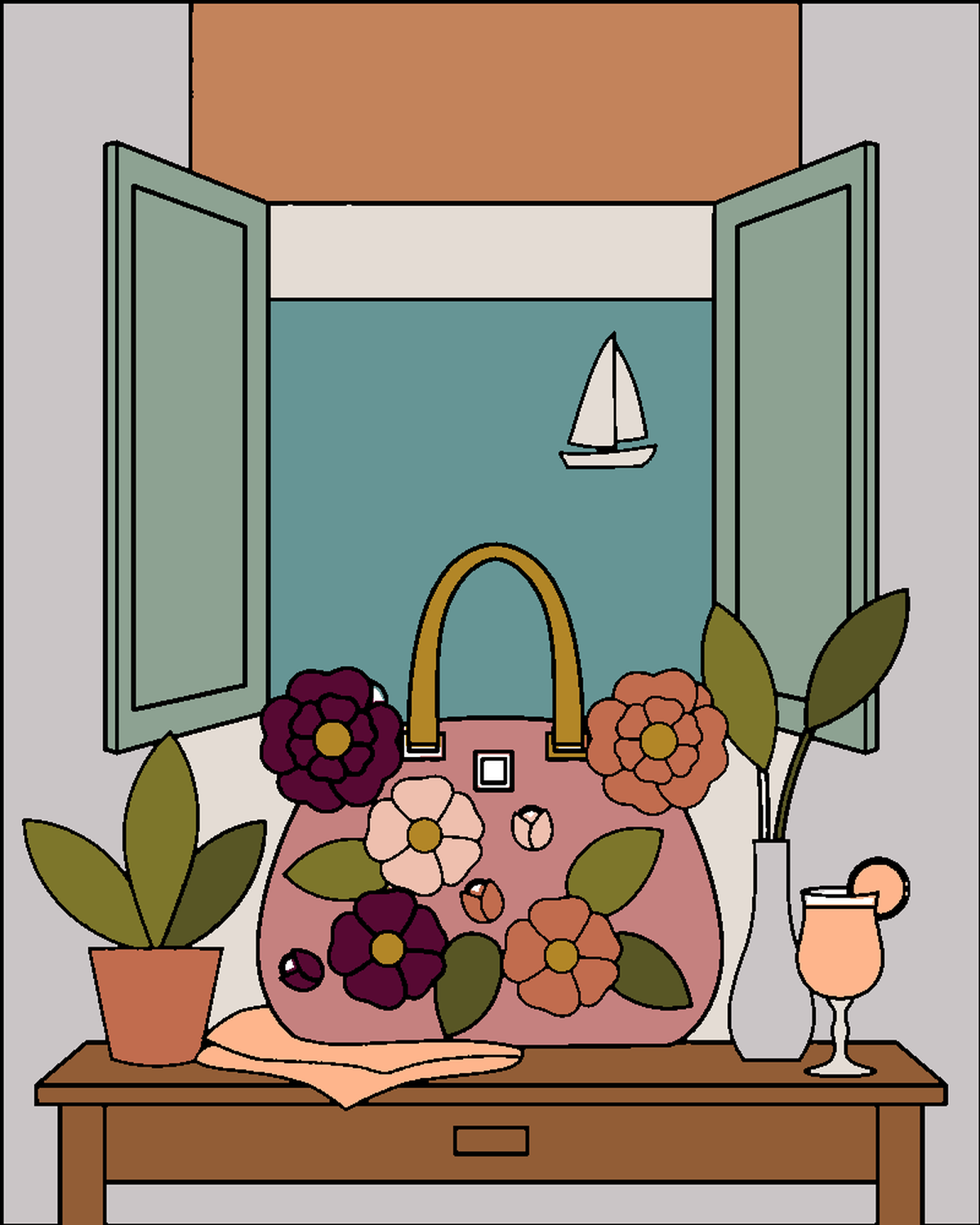 Surgery — a flowered bag on a table by an open window