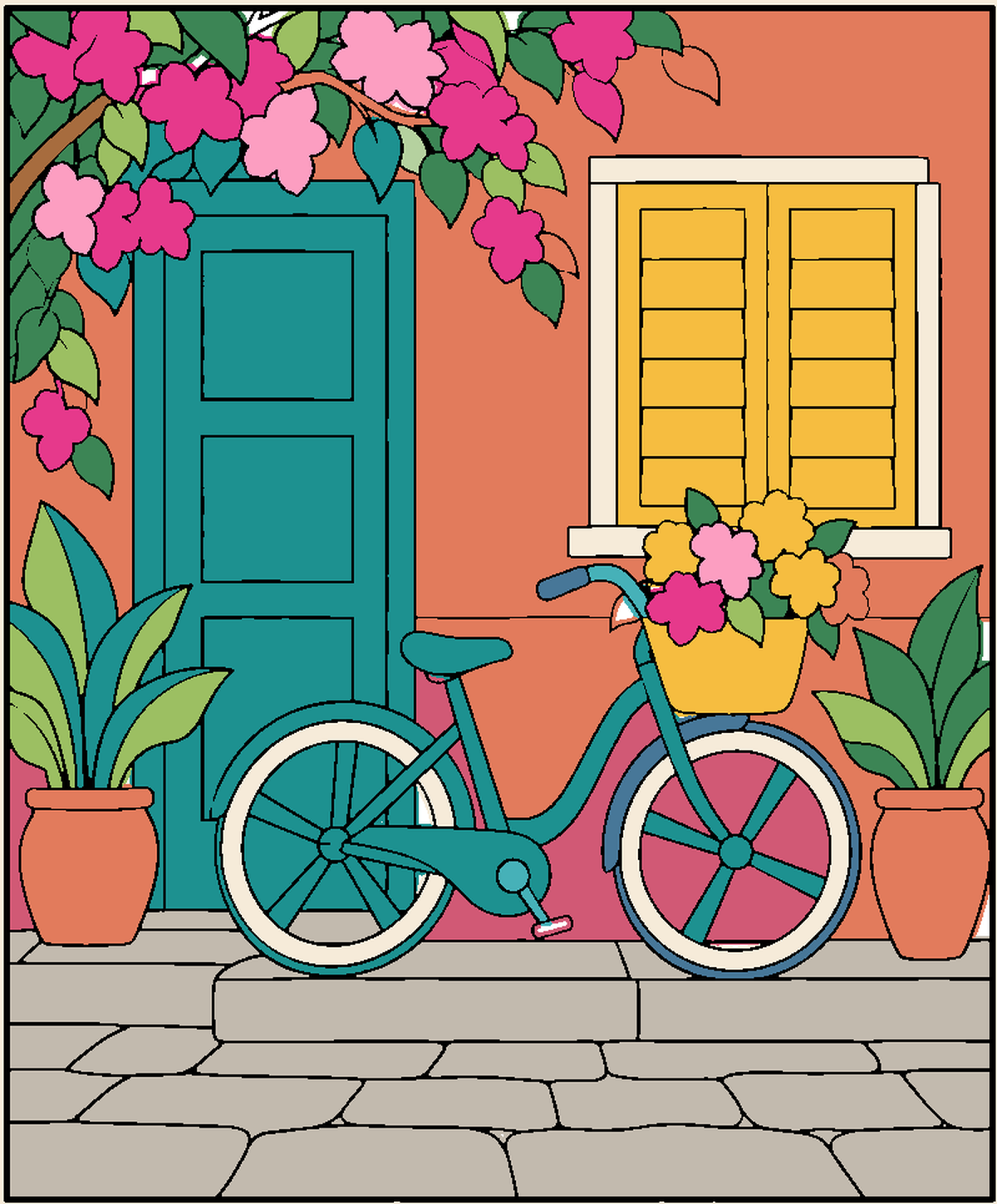 Encourage — a bicycle at a turquoise Caribbean door